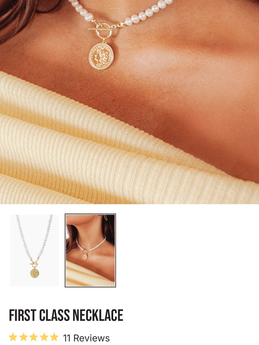 Electric picks First Class Pearl Necklace with Gold Coin Pendant